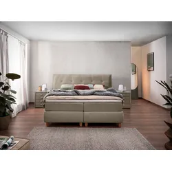 Boxspringbett ALINA "Luella", grau (beigegrau tcm 149), B:204cm L:214cm, Komplettbetten, Boxspringbett, ADA trendline Boxspringbett, inkl. Matratze und Viscoschaum-Topper