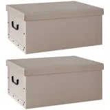 Home4You Aufbewahrungsboxen 2er Set, 51 x 37 cm - Beige - recycelter Karton - mit schwarzen Griffen - 2er Set