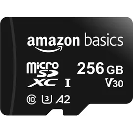 Amazon Basics MicroSDXC, 256 GB, mit SD Adapter, A2, U3, Lesegeschwindigkeit bis zu 100 MB/s, Schwarz