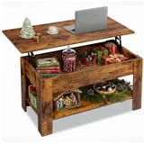 WLIVE Couchtisch Höhenverstellbar und Ausziehbar, Couchtisch Holz mit Stauraum (Wohnzimmertisch für Wohnzimmer, Büro, 1 Tisch), 98 x 48 x 46 cm braun 98 cm x 59 cm x 48 cm