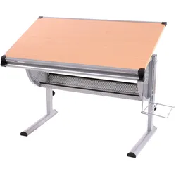Mendler Schreibtisch Bürotisch Oxford, höhenverstellbar, neigbar ~ natur, Buche