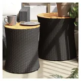 vidaXL Garten-Beistelltische 2 Stk. mit Holzplatte Schwarz Poly Rattan