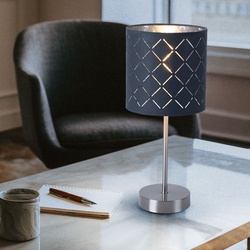 Stoff Tisch Lampe Wohn Schlaf Zimmer Schalter Lese Strahler Beleuchtung grau silber Globo 15228T