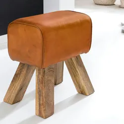 Kadima Design Retro Turnhocker aus Echtleder und Holz, stabil und luxuriös, handgefertigt. Braun, Material: Leder, 40x30x47 cm
