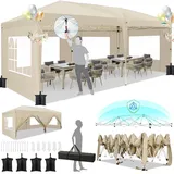 COBIZI Pavillon 3x6m, Faltpavillon 3x6 Wasserdicht Stabil mit 6 Seitenteilen, Zentralverriegelungsstruktu, Pop Up Pavillon Partyzelt Gartenpavillon für Party, Festival, Hochzeit, Anti-UV, Khaki