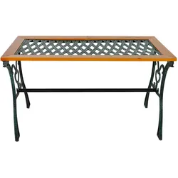 Mojawo Gusseisen Gartentisch Outdoortisch Holz Glasplatte Natur 98x46xH56cm