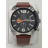 Diesel Herren Uhr Overflow Chronograph, braunes Lederarmband