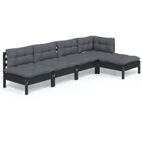 vidaXL 5-tlg Garten-Lounge-Set mit Kissen Schwarz Kiefernholz Modell 4