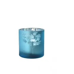 Sompex Windlicht Vase aus Glas blau silber mit Blumen 15cm