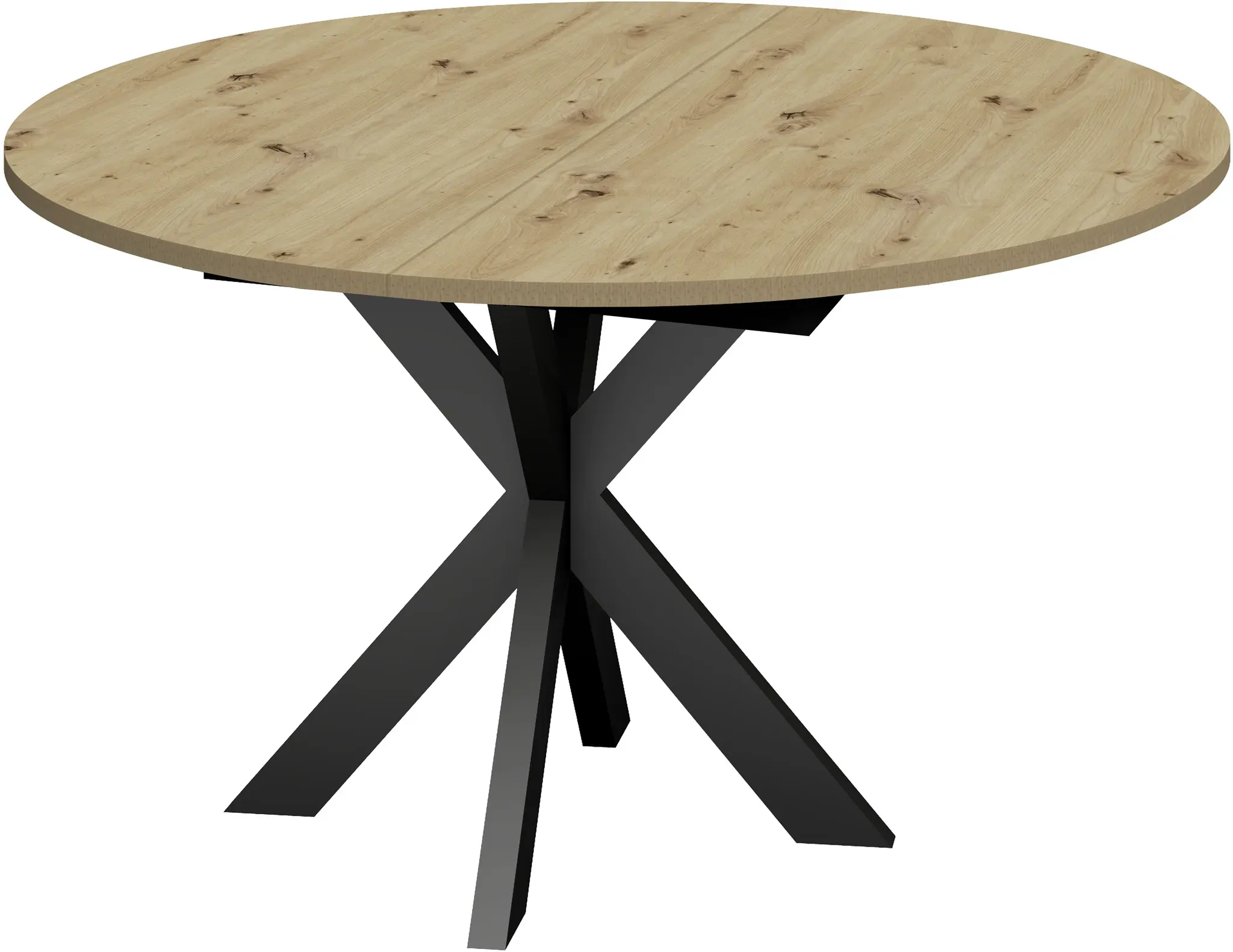 Esstisch MÄUSBACHER, schwarz feinstruktur, asteiche, schwarz feinstruktur, asteiche, B:130cm H:76cm T:130cm, Tische, Esstisch, Runder Esstisch, Metallgestell in Stern-Form, ausziehbar