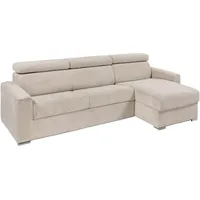 Ecksofa mit Matratze - Ecke wechselbar - Cord - Beige - Liegefläche mit Lattenrost mit breiten Latten 140 cm - Matratze 14 cm - VIZIR