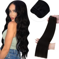 LaaVoo 60cm Tressen Echthaar Extensions Schwarz Echthaar Tressen Zum Einnähen Schwarz #1 Haartressen Echthaar Zum Einnähen Extensions Remy Menschliches Haar 120g Glatt