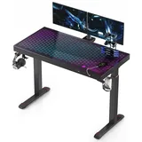 EUREKA ERGONOMIC Glas Gaming Tisch mit LED 120x60 cm Großer Höhenverstellbarer Schreibtisch Elektrisch PC Computertisch mit Musik Sync,APP Steuerung,Kopfhörerhaken, Getränkehalter