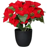 Spetebo Künstlicher Weihnachtsstern im Topf - 40 cm - Kunstblume Poinsettia in naturgetreuer Nachbildung - Christblume Deko Pflanze Seidenblume Kunstpflanze Winterblume mit samtigen Blüten
