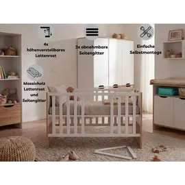 Arthur Berndt Babybett, Eiche Artisan, Weiß, Holzwerkstoff, Holz, 70x140 cm, B: 143 H: 84