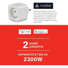 Sengled Smart Plug, für Matter geeignet, funktioniert mit Alexa, sofortige Kopplung, unterstützt bis zu 2300 W, Matter-kompatible Plattform erforderlich, 2,4 GHz, WLAN, 1er-Pack