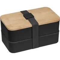 MacMa Große Brotdose / Lunchbox / 2-stöckig / mit Besteck / Farbe: schwarz