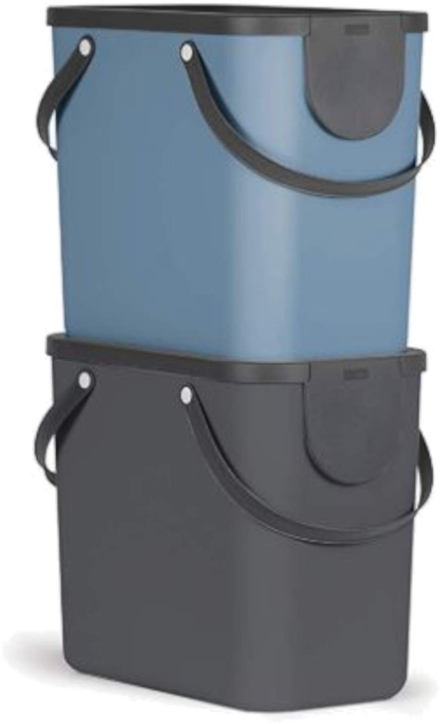Rotho Albula 2er-Set Mülltrennungssystem 25l für die Küche, Kunststoff (PP) BPA-frei, anthrazit/blau, 2 x 25l (40.0 x 23.5 x 34.0 cm)
