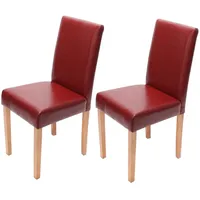 Mendler 2er-Set Esszimmerstuhl Stuhl Küchenstuhl Littau ~ Leder, rot,