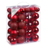 Inge‘s Christmas Decor Inge-glas 47 Christbaumkugeln Kunststoff 4cm und 6cm mit Spitze Set (Rot Glanz/Matt)