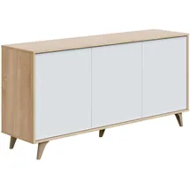 mirakemueble Anrichte Arvada, modernes Sideboard mit 3 Türen Und Einlegeböden, Küchenbuffet, Wohnzimmer-design-buffet, cm 154x40h75, Eiche Und Weiß
