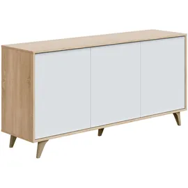 mirakemueble Anrichte Arvada, modernes Sideboard mit 3 Türen Und Einlegeböden, Küchenbuffet, Wohnzimmer-design-buffet, cm 154x40h75, Eiche Und Weiß