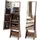 Costway Schmuckschrank mit LED, Spiegelschrank 360° drehbar, mit rahmenlosem Ganzkörperspiegel, Schmuck-Organizer abschließbar, Schmuckaufbewahrung Braun