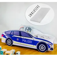 Kids Collective Autobett Kinderbett Jugendbett 80x160 | Polizei Polizeiauto Polizist Kinder Spielbett, mit Matratze | Blau