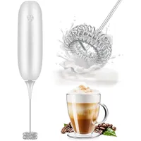 Milchaufschäumer Hand-Schneebesen Batteriebetriebener Getränkemixer, Milchaufschäumer & Mini-Getränkemixer Kaffeeschäumer Schneebesen, elektrisch tragbar für Latte, Cappuccino, heiße Schokolade-Weiß