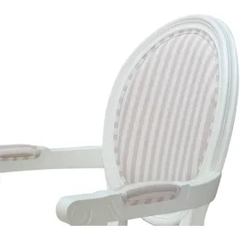 VCM ebuy24 Stühle, Esszimmerstuhl mit Armlehne Antik weiss, Stoff Beige gestreift.