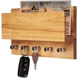 Heimatspäne Schlüsselbrett Holz – Hochwertige Edelstahlhaken und echte Kernbuche – handgemachtes Schlüsselbrett aus Holz mit Ablage