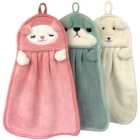 Handtücher für Kinder, Kinderhandtuch, Handtuch Set mit Aufhängerschlaufe Tiermotiv Saugfähig Schnell Trocknend für Badezimmer, Küchen 3 Stück (White, Pink, Green)