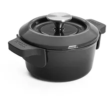 WOLL Iron Gusseisen Topf mit Deckel und Silikongriffen - Induktiv -, Ø 16 cm - Brotbacktopf - Schmortopf - Geeignet für alle Herdarten, Eisenguss, backofenfest bis zu 250°, grau
