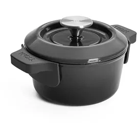 WOLL Iron Gusseisen Topf mit Deckel und Silikongriffen - Induktiv -, Ø 16 cm - Brotbacktopf - Schmortopf - Geeignet für alle Herdarten, Eisenguss, backofenfest bis zu 250°, grau