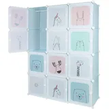 Kleiderschrank aus 12 Würfeln, Kleiderschrank aus Kunststoff,Modulare Schrank Garderobenschrank Steckregalsystem Kunststoffschrank mit Türen & 2