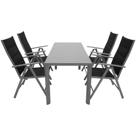 DEGAMO Gartengarnitur BAGO 5-teilig, Alu silbergrau + Kunstgewebe schwarz - Grau