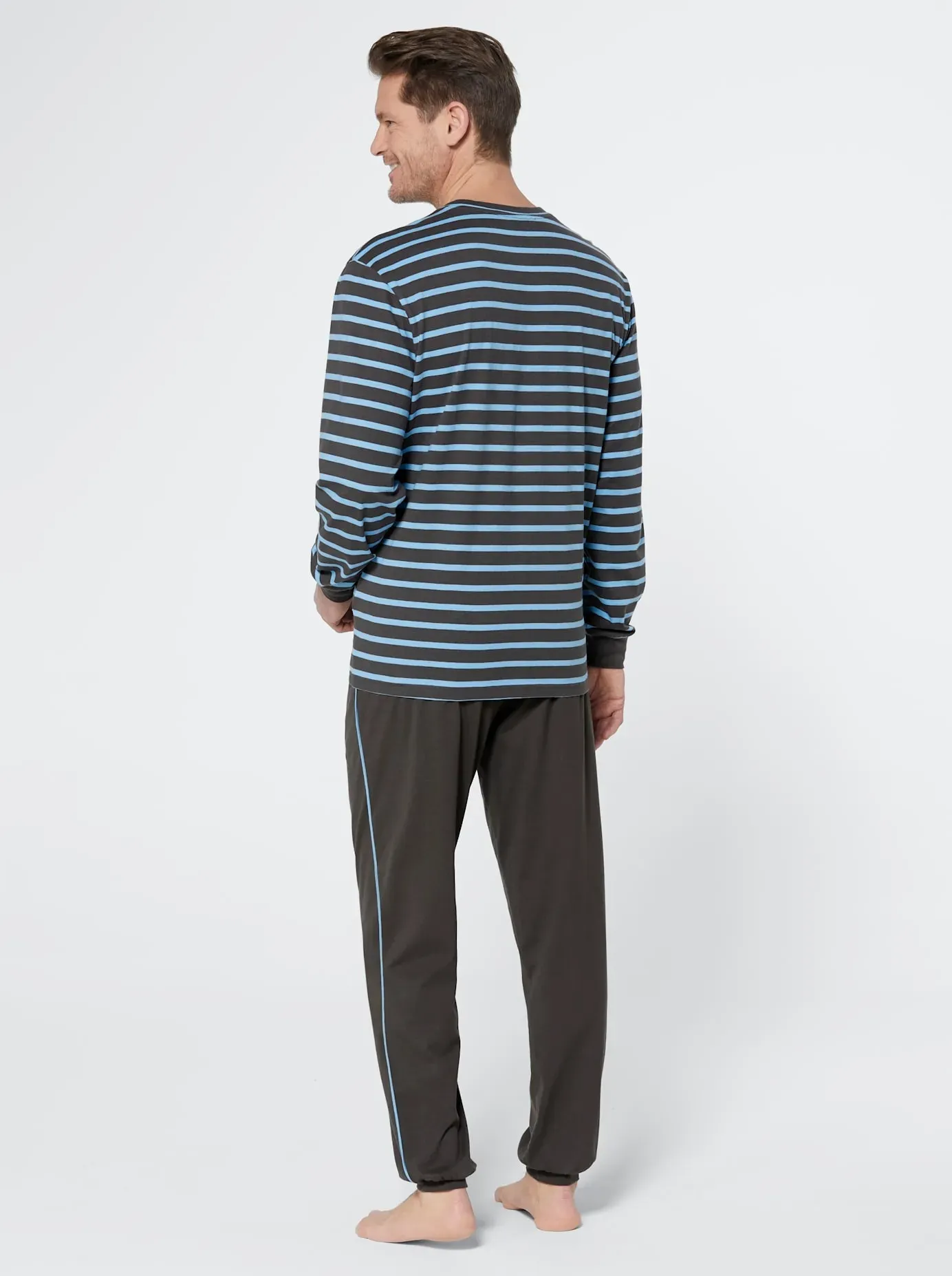 Schlafanzug WÄSCHEPUR, Herren, Gr. 60/62, blau (graphit, jeansblau), 100% Baumwolle, Homewear-Sets Schlafanzug