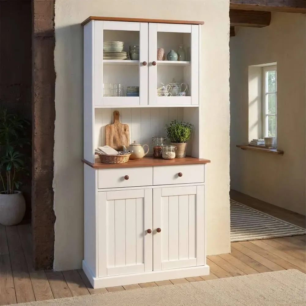 Küchenbuffet in Weiß Braun Kiefer Massivholz