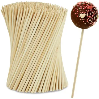 Relaxdays Cake Pop Stiele, 250 Stück, 15 cm lang, Lollipop Sticks aus Bambus, Popcake Stäbchen, Kuchen am Stiel, Natur