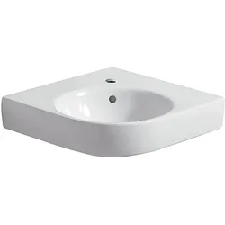 Geberit Renova Compact Eckwaschtisch, Breite 69,5cm, Tiefe 61,5cm, Hahnloch mittig, Überlauf sichtbar, weiß 226150000
