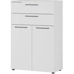 bümö Andratx Mehrzweckschrank 80cm breit, Büroschrank mit 2 Schubladen, Aktenschrank klein, Schrank mit Regal, Kommode in grau aus Holz, Sideboard