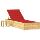 Susany Kiefernholz Imprägniert Sonnenliege mit Tisch Auflage Gartenliege Holzliege Strandliege Liege Relaxliege Saunaliege Gartenmöbel 198 x 90 x (30-75) cm,Verstellbare Rückenlehne