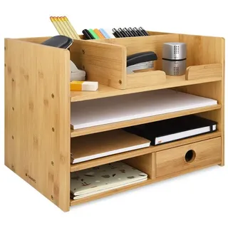 Navaris Schreibtisch Organizer Ablage aus Bambus - 33x24x26cm Ordnungssystem Briefablage aus Holz - für Tisch Büro Schreibtisch - leicht zu reinigen
