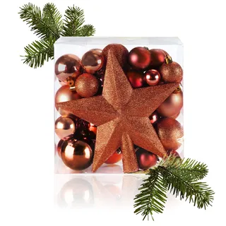 COM-FOUR® 51x Weihnachtskugeln, Christbaumkugeln bruchsicher aus Kunststoff für Weihnachten, Baumschmuck für den Christbaum mit Anhänger