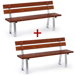 Outdoor-Bank WOODY mit Rückenlehne 1+1 GRATIS, verzinkt, 1500 mm, dunkel mahagonifarben