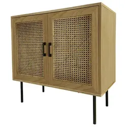 Möbilia Kommode, Mitteldichte Faserplatte/Rattan/Metall, Natur/schwarz - beige