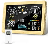 VOKSUN Wetterstation Funk mit Außensensor & Farbdisplay | Wettervorhersage, Innen/Außen-Thermometer & Hygrometer, Luftdruckmessung | Schlummerwecker, Dual-Strom (Batterie/Netzbetrieb) | Khaki