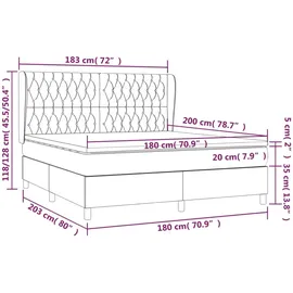 vidaXL Boxspringbett mit Matratze Hellgrau 180x200 cm Samt1387657