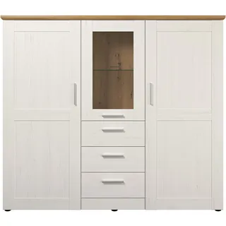 trendteam Wohnen Highboard Shade weiß Pinie Nachbildung Eiche - Vitrine mit 10 Fächern und 3 Schubladen - (BxHxT) 159 x 140 x 41 cm - weiß,
