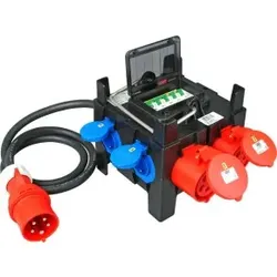Kopp 128904006 CEE-Mobilverteiler: Eingang: CEE-Stecker (32A, 400V), Ausgang: 2x CEE-Steckdose 4x Schutzkontakt-Steckdose